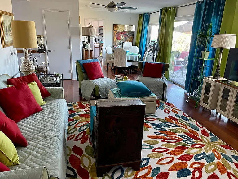 View of living room and dining room