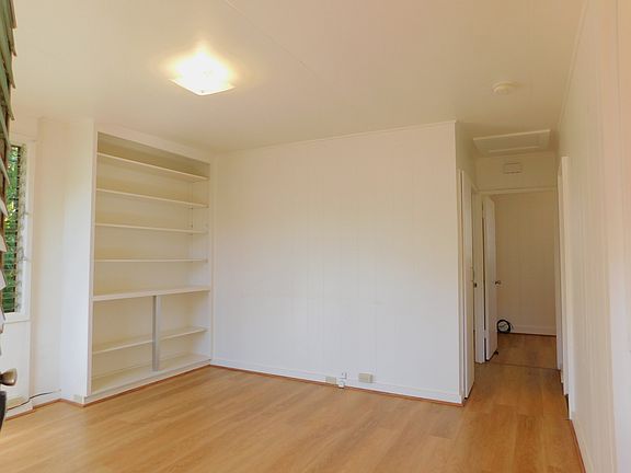 Living room with built in shelves
