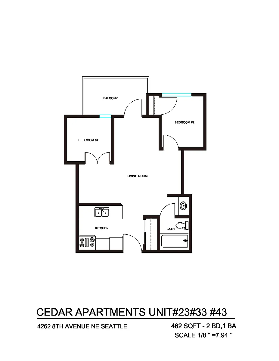 Floor plan 2 Bedroom 1 Bath C
