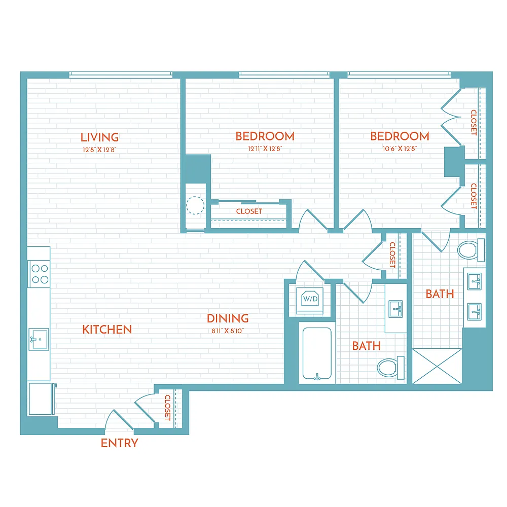 Floor plan F1 | 2 Bed | 2 Bath