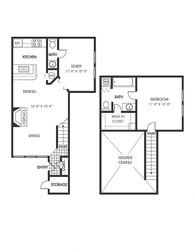 Floor plan 1 Bed 1 Bath w/study - upgraded
