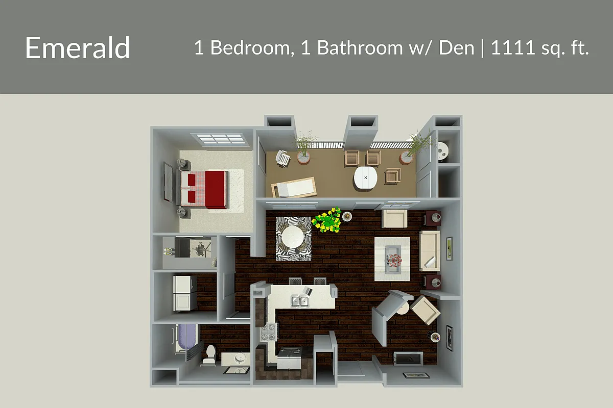 Floor plan Emerald (1 Bedroom with Den)