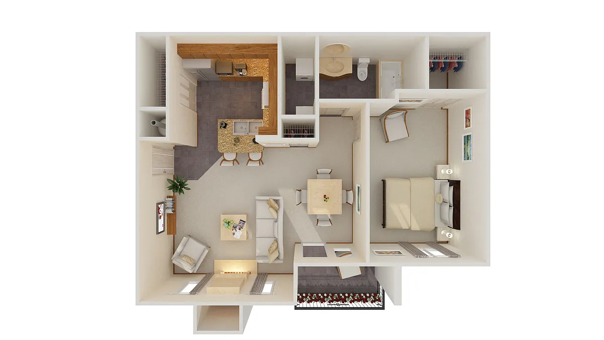 Floor plan 1 Bed 1 Bath (Fireplace Optional)