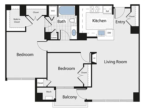 Floor plan 1 Bed/1 Bath - aad2
