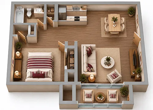 Floor plan 1 Bedroom, 1 Bathroom