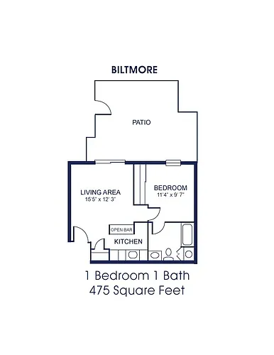 Floor plan 1Bed/1Ba-Dn (B)