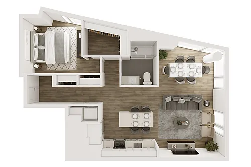 Floor plan A8: 1 BR/1BA 901 SF