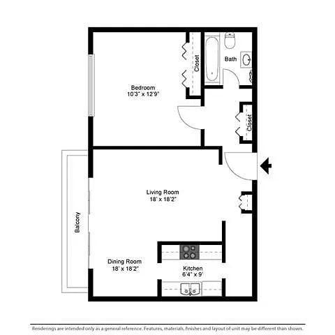 Floor plan 1 Bed 1 Bath