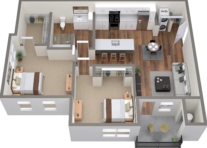 2 Bed 1 Bath - 891sqft Floorplan Diagram