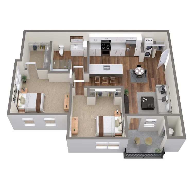 Floor plan 2 Bed 1 Bath - 891sqft