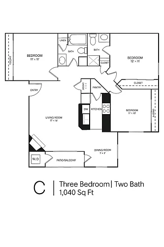 Floor plan 3 Bedroom, 2 Bath
