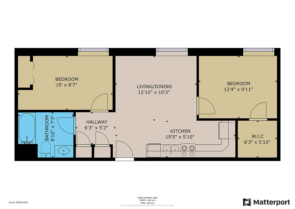 Floor plan 2 Bed 1 Bath