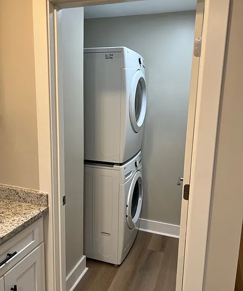 Washer and dryer is included. Full size stackable units.