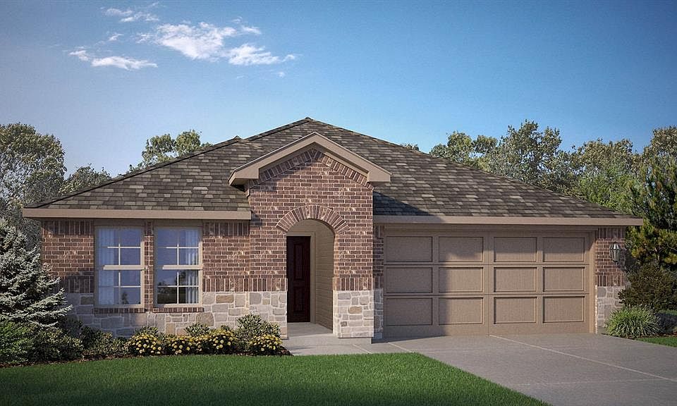 Front Elevation - D.R. Horton''s LakewayFloorplan Elevation B - All Home and community information, including pricing, included features, terms, availability and amenities, are subject to change at any time without notice or obligation. All Drawings, pictures, photographs, video, square footages, floor plans, elevations, features, colors and sizes are approximate for illustration purposes only and will vary from the homes as built.