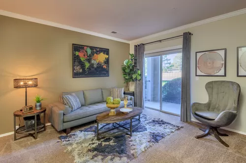 Living Room with Private Patio - Montclair Parc Apartments