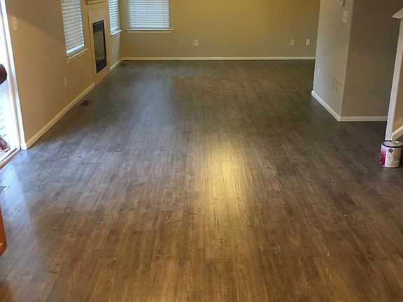 Open floor plan from kitchen to living room.