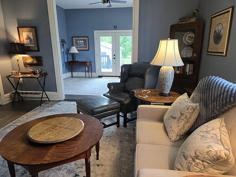View from LR to Keeping Room/back entrance - to see room flow for entertaining.