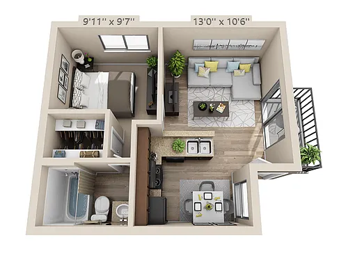 Floor plan One Bedroom A1AOW