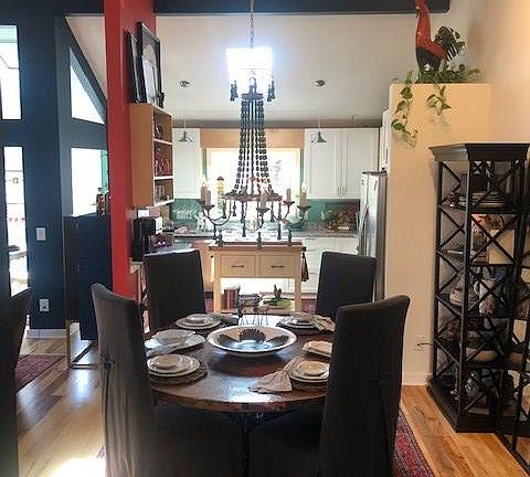 Dining area looking into kitchen