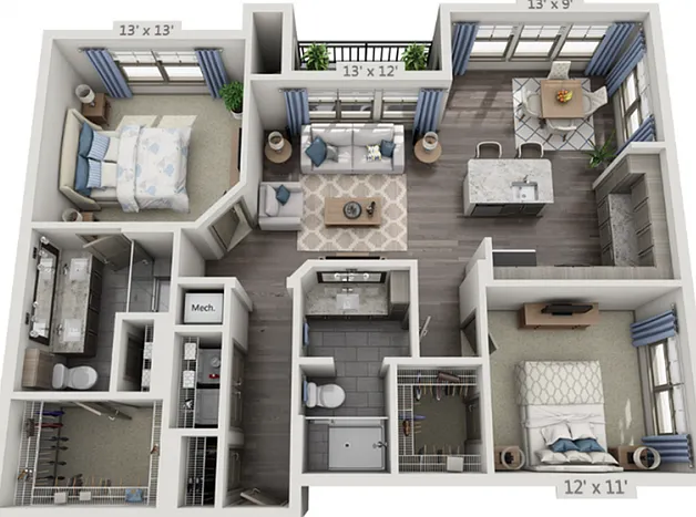 Floor plans are artist's rendering. All dimensions are approximate. Actual product and specifications may vary in dimension or detail. Not all features are available in every apartment. Prices and availability are subject to change. Floor plans are artist