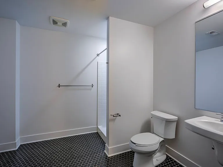 Large ground level bathroom in a unit at The Sawyer.