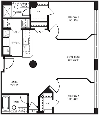 Floor plan CO-G Two Bedroom, Two Bathroom