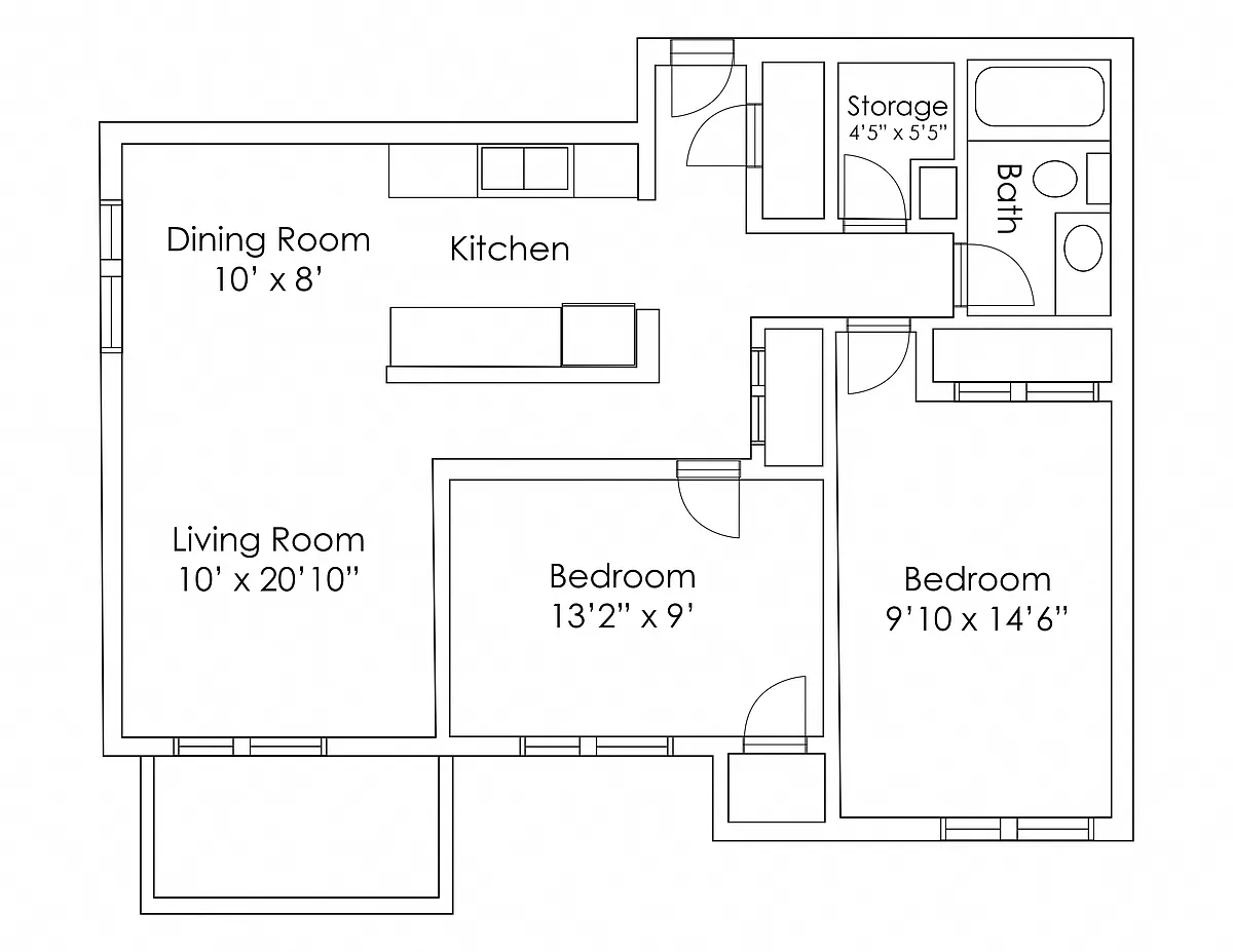 Floor plan 2 Bedroom 1 Bathroom B