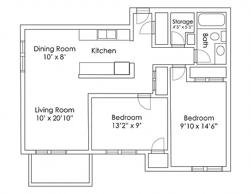 Floor plan 2 Bedroom 1 Bathroom B