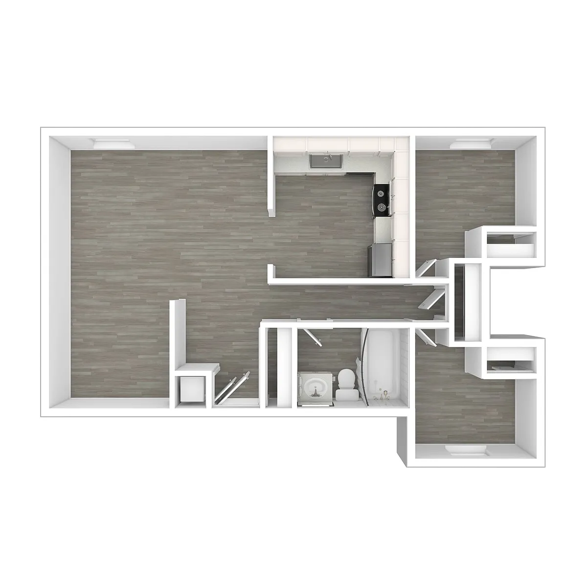 Floor plan Two Bedroom, One Bathroom (Large)