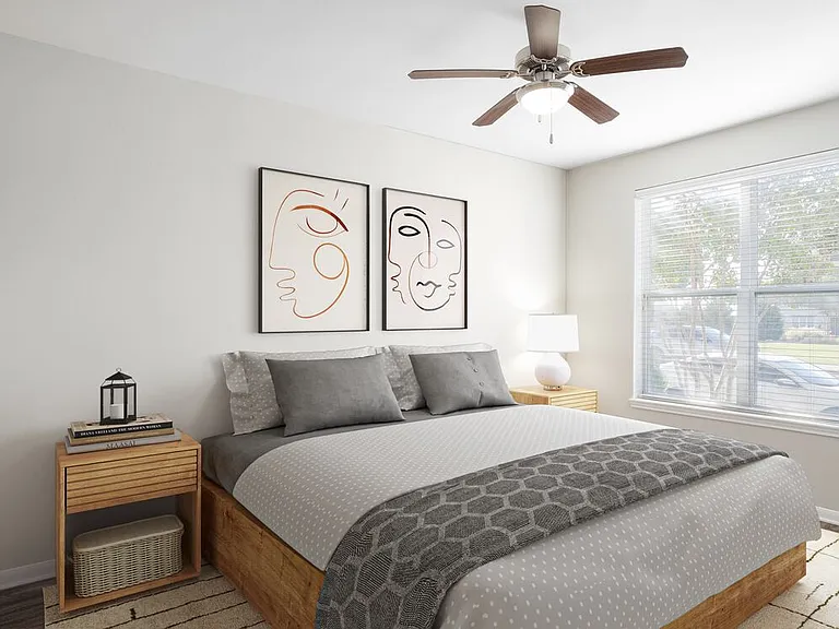 Bedroom with hard surface vinyl plank flooring