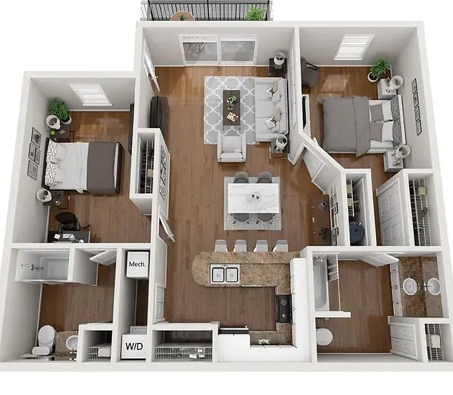 A photo of our 2x2 floor plan, The Grande.