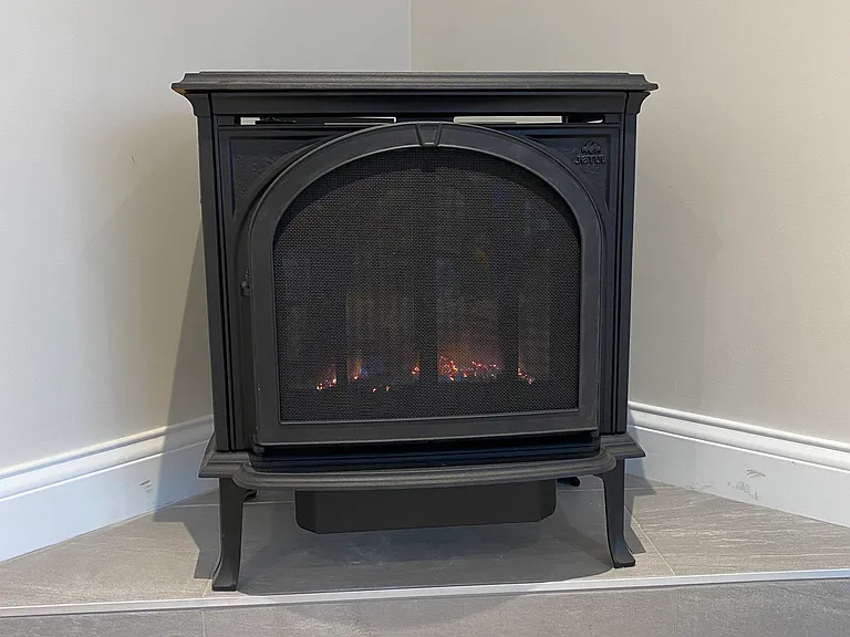 In addition to the heat pumps, stay cozy and warm with the propane fireplace.