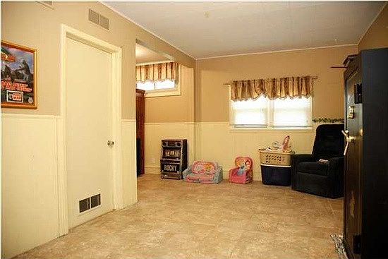 Family room steps down from kitchen