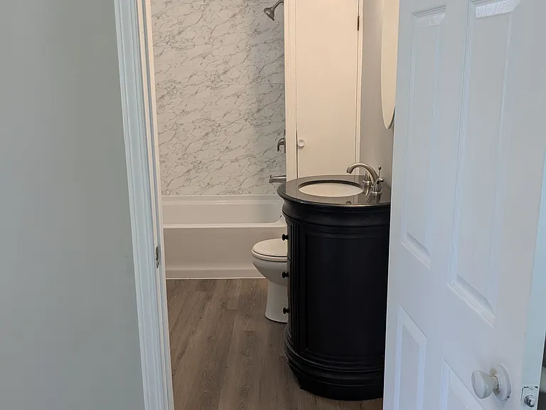Looking into bathroom