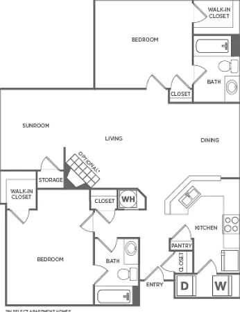 Two Bedroom Two Bath (1215 SF) Two Bedroom Two Bath (1215 SF)
