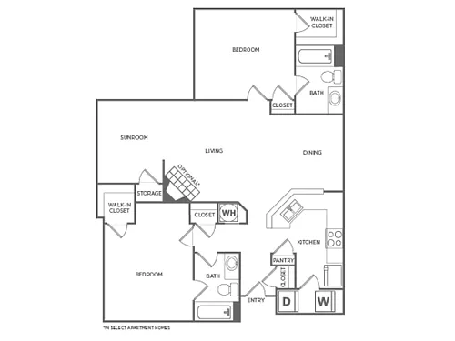 Floor plan Two Bedroom Two Bath (1215 SF)