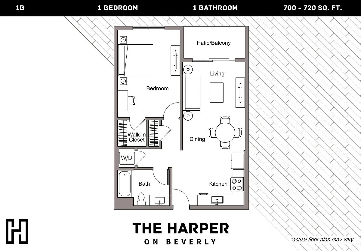 Floor plan Plan B - 1 Bedroom, 1 Bath