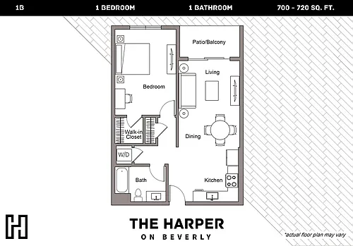 Floor plan Plan B - 1 Bedroom, 1 Bath