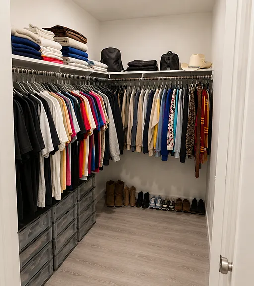 Spacious primary bedroom walk-in closet
