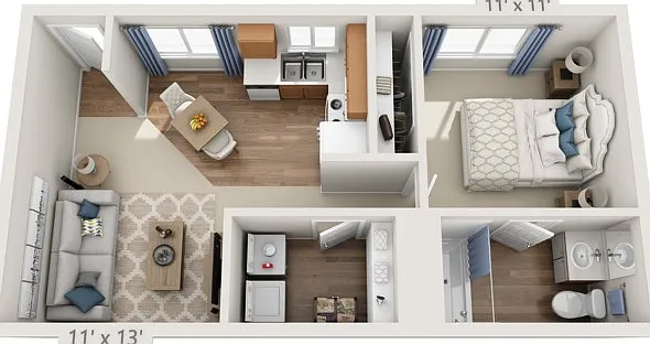 Floor plans are artist's rendering. All dimensions are approximate. Actual product and specifications may vary in dimension or detail. Not all features are available in every apartment. Prices and availability are subject to change. Floor plans are artist
