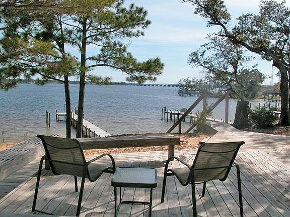 View of bayou from wood deck
