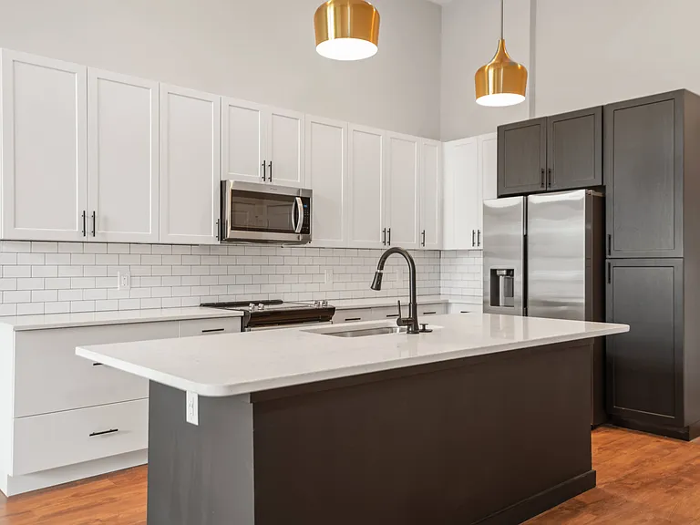 Alternative Gold Lighting Fixtures and Darker Vinyl Plank Flooring Color