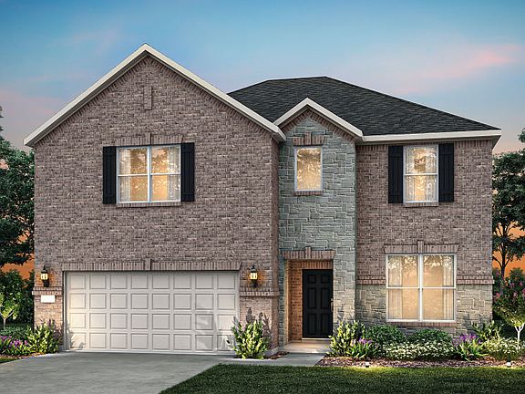The Rainier, a two-story new home design shown with home exterior D