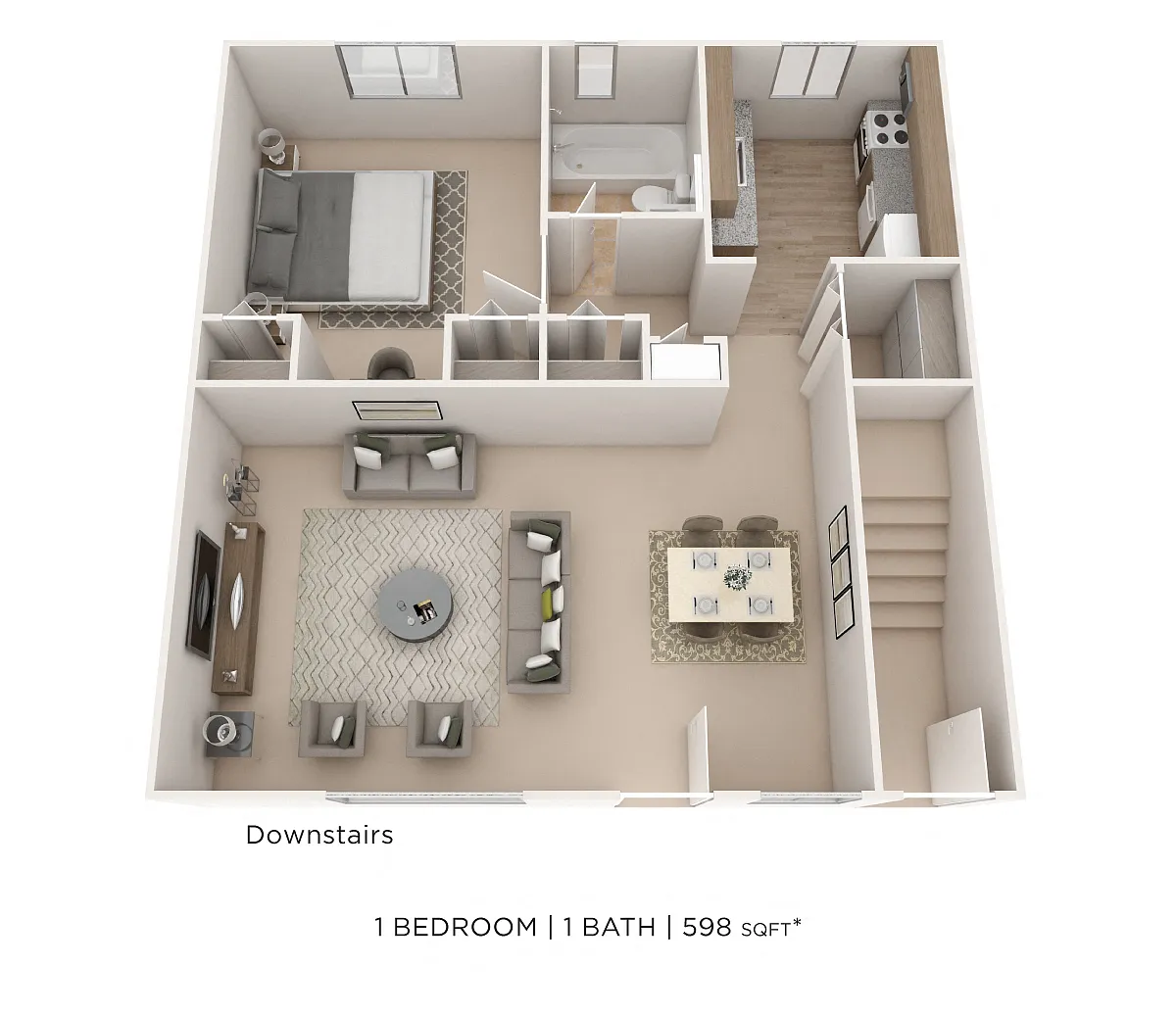 Floor plan One Bedroom - 598 sqft