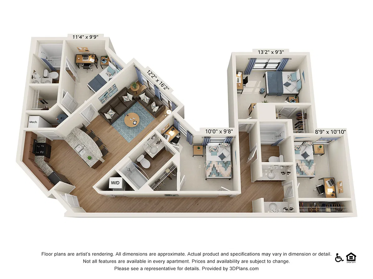 Floor plan 4 Bedroom - 3 Bath (4A)