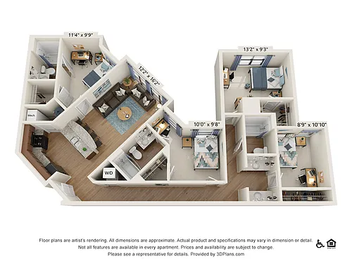 Floor plan 4 Bedroom - 3 Bath (4A)