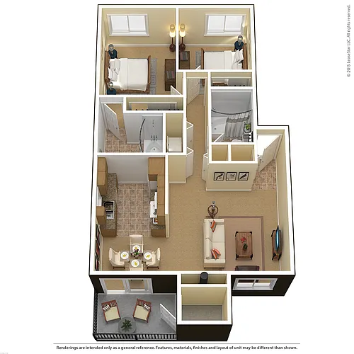 Floor plan 2 Bed 2 Bath (D)