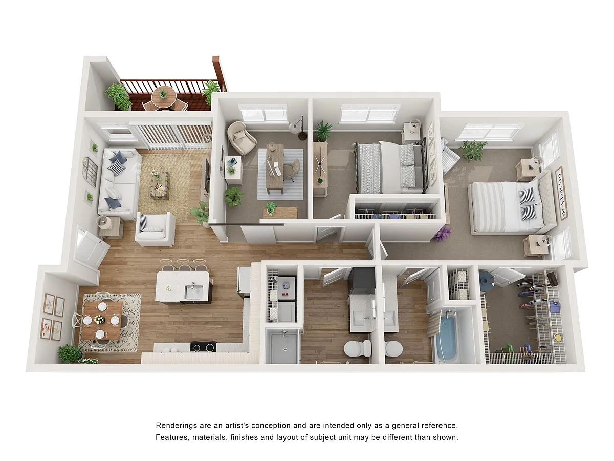 Floor plan Two Bedroom with a Den