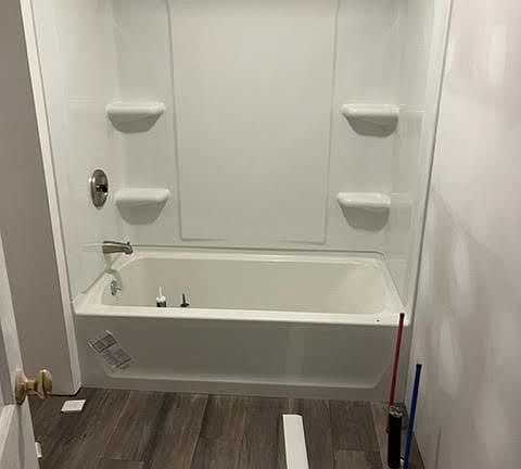 All new bathroom, just finishing as the photo was taken.