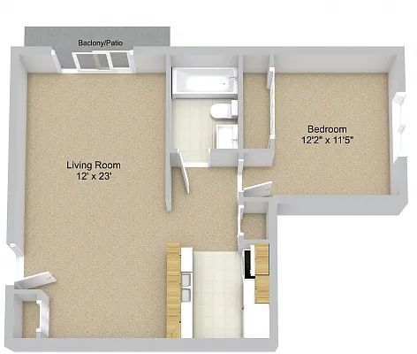 Floor plan One Bedroom Patio-Balcony